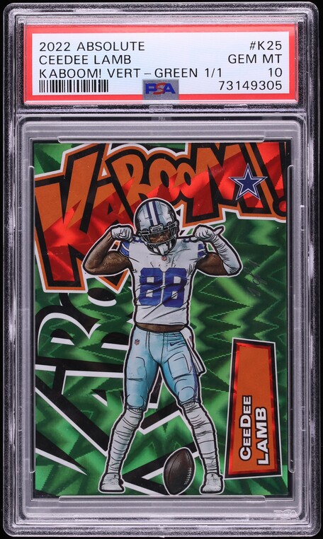 2022 Absolute Kaboom! Vertical Green CeeDee Lamb 1/1 #K25 PSA 10