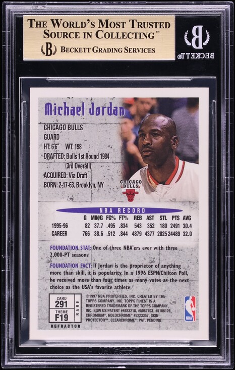 1996 Finest Gold Refractor w/ Coating Michael Jordan #291 BGS 9.5 GEM MINT