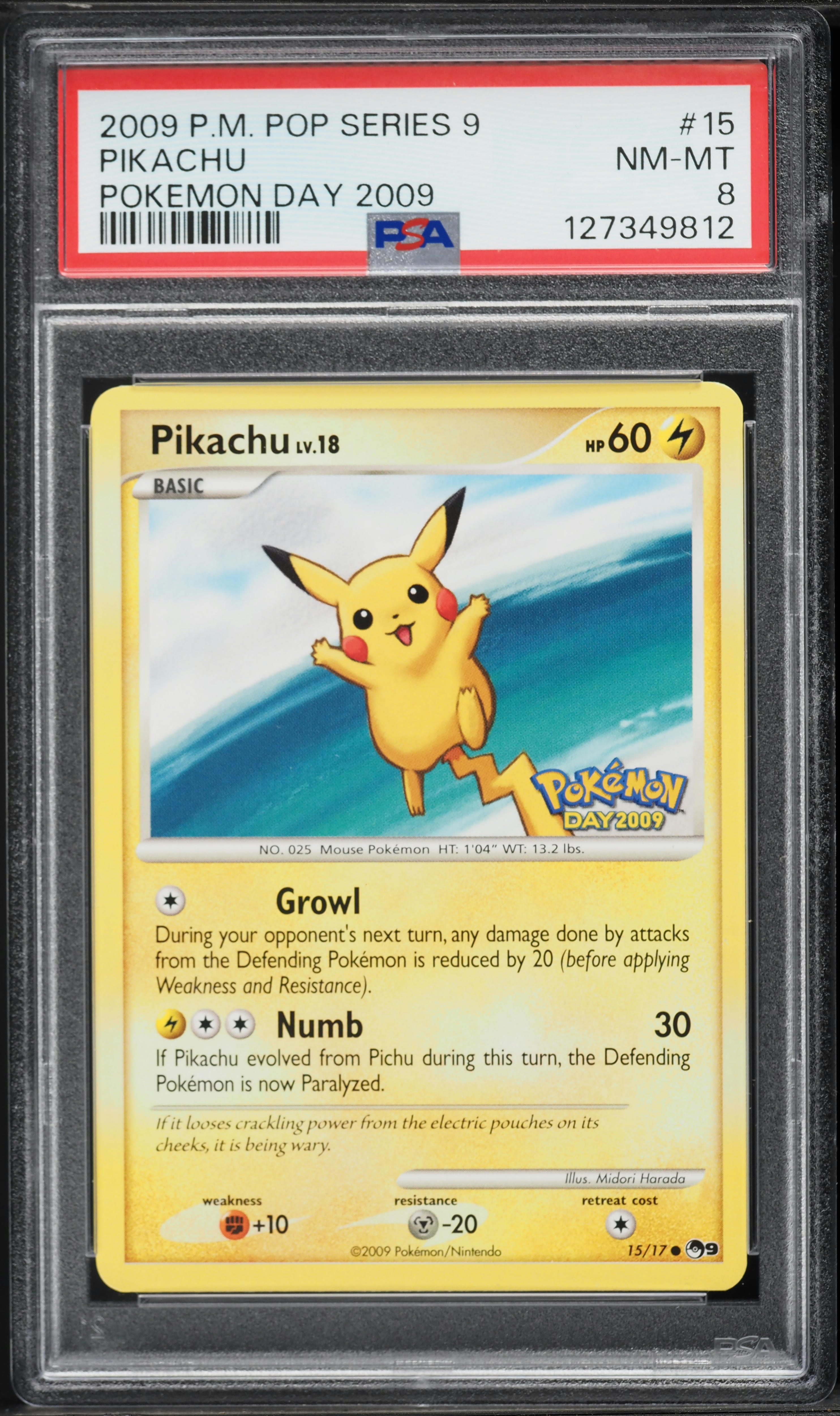 2009 Pokemon POP Series 9 Pokemon Day '09 Pikachu #15 PSA 8 NM-MT