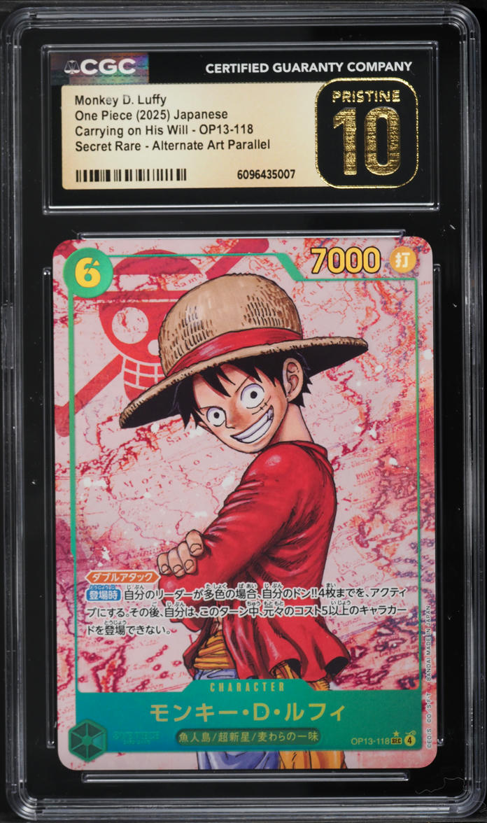 2025 One Piece Japanese Carrying On His Will SEC Monkey D. Luffy #OP13-118  CGC 10 PRISTINE
