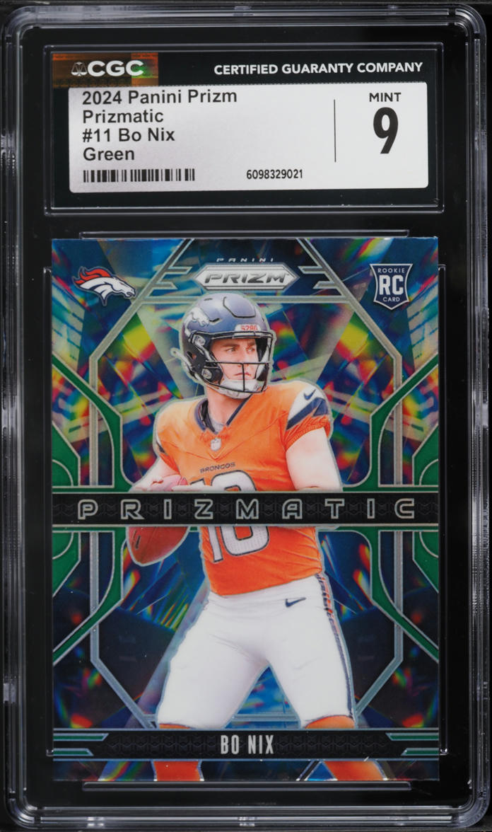 2024 Panini Prizm Prizmatic Green Bo Nix ROOKIE #11 CGC 9 MINT