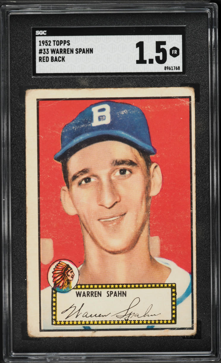 1952 Topps Warren Spahn RED BACK #33 SGC 1.5 FR