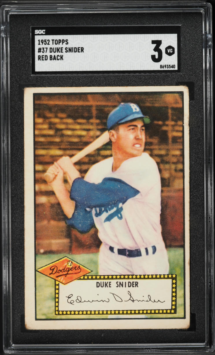 1952 Topps Duke Snider RED BACK #37 SGC 3 VG