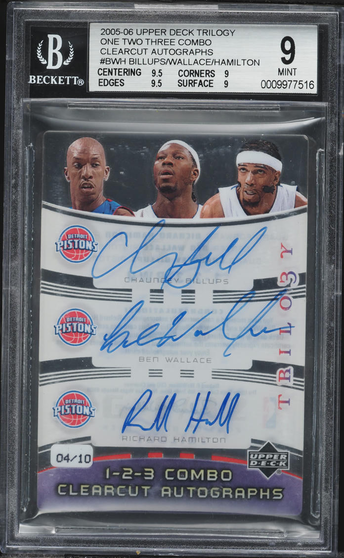 2005 UD Trilogy One Two Three Chauncey Billups Ben Wallace Richard Hamilton AUTO /10 BGS 9 MINT