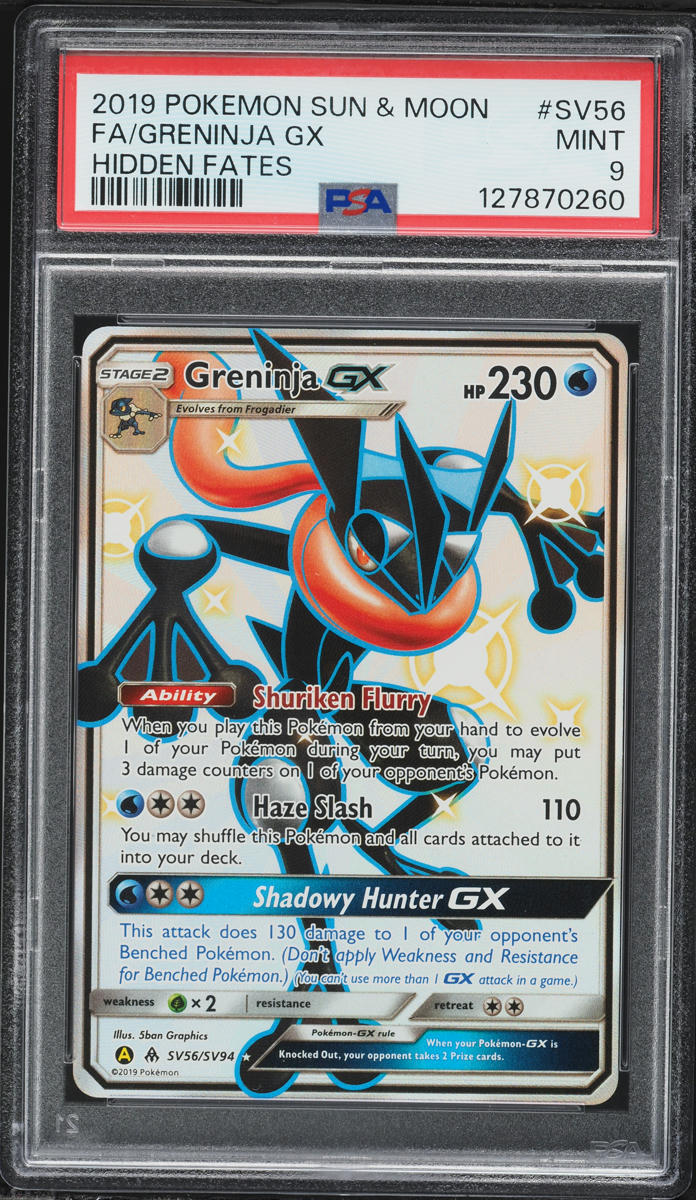 2019 Pokemon Sun & Moon Hidden Fates Full Art Shiny Greninja GX #SV56 PSA 9 MINT