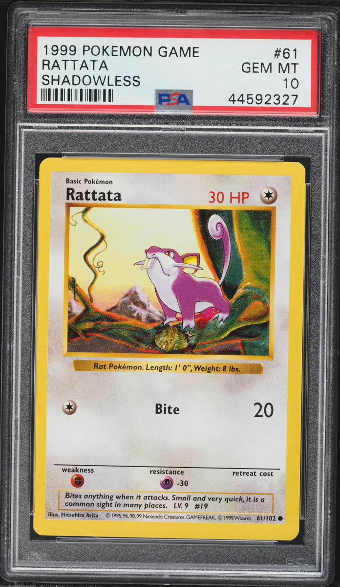 1999 Pokemon Base Set Shadowless Rattata #61 PSA 10 GEM MINT