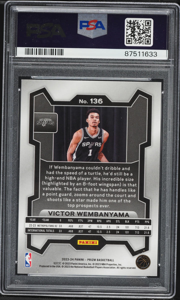 2023 Panini Prizm Victor Wembanyama ROOKIE #136 PSA 10 GEM MINT