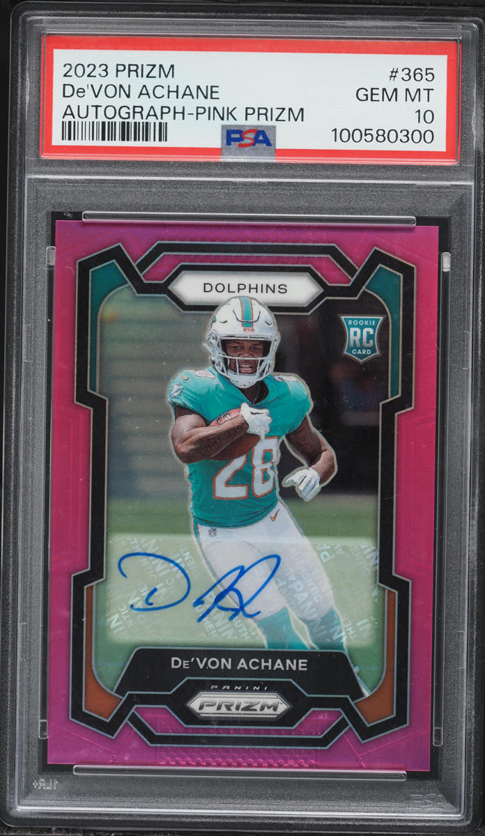 2023 Panini Prizm Pink De'Von Achane ROOKIE AUTO #365 PSA 10 GEM