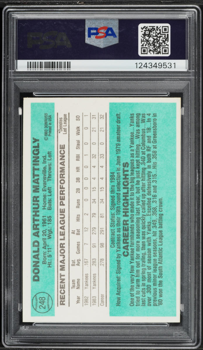 1984 Donruss Don Mattingly ROOKIE #248 PSA 8 NM-MT