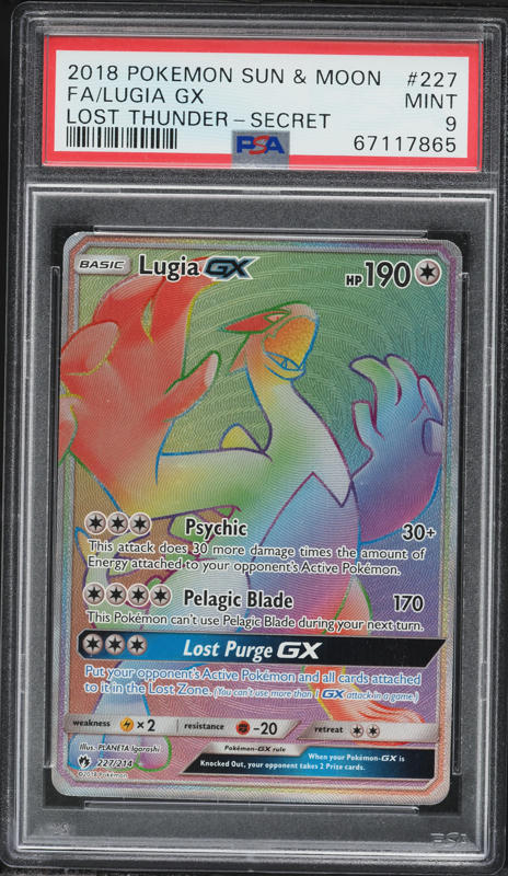 2018 Pokemon Sun & Moon Lost Thunder Rainbow Rare Lugia GX #227 PSA 9 MINT