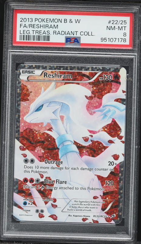 2013 Pokemon Black & White Legendary Treasures Radiant Full Art Reshiram #22 PSA 8 NM-MT