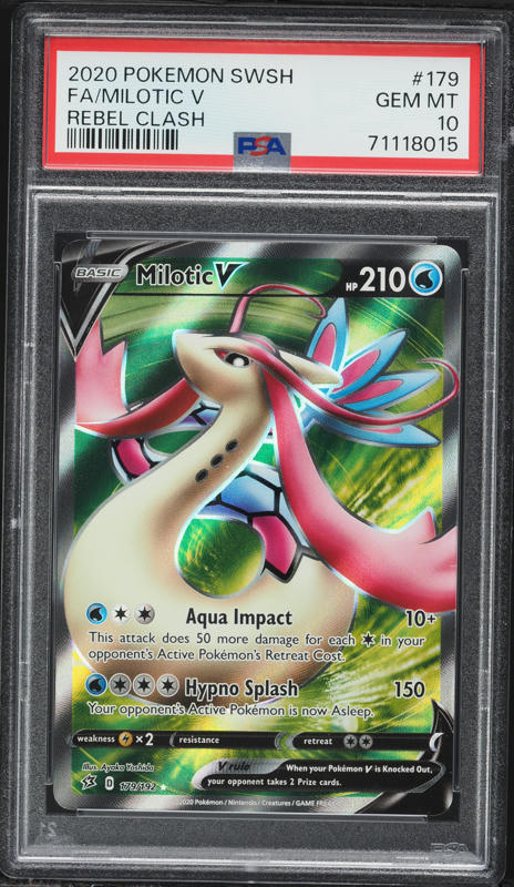2020 Pokemon Sword & Shield Rebel Clash Full Art Milotic V #179 PSA 10 GEM MINT