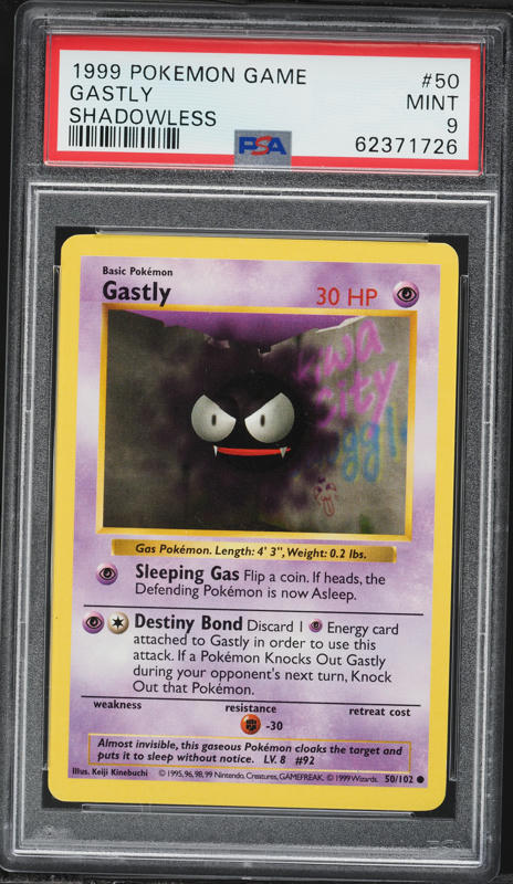 1999 Pokemon Base Set Shadowless Gastly #50 PSA 9 MINT on Fanatics