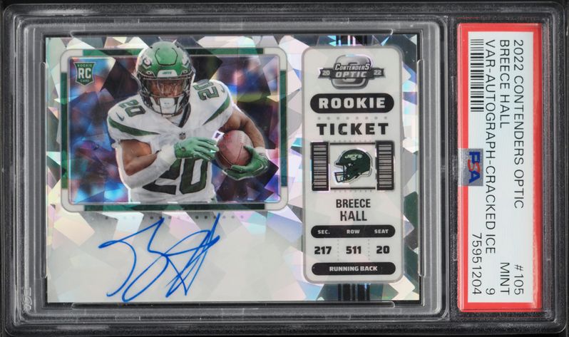 2022 National Treasures NFL Breece Hall ROOKIE SHIELD PATCH AUTO 1