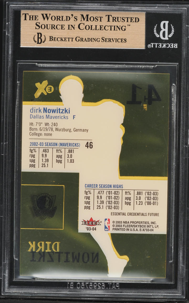 2003 Fleer E-X Essential Credentials Future Dirk Nowitzki /57 #46 BGS 9.5 GEM MINT
