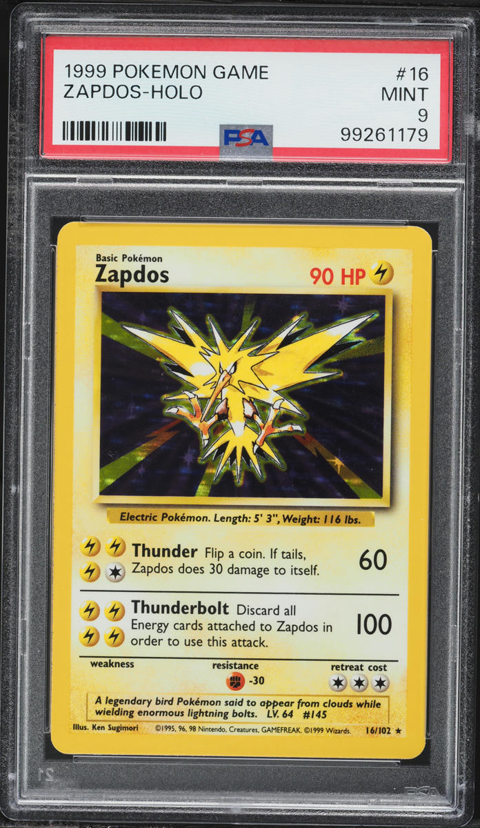 1999 Pokemon Base Set Holo Zapdos #16 PSA 9 MINT