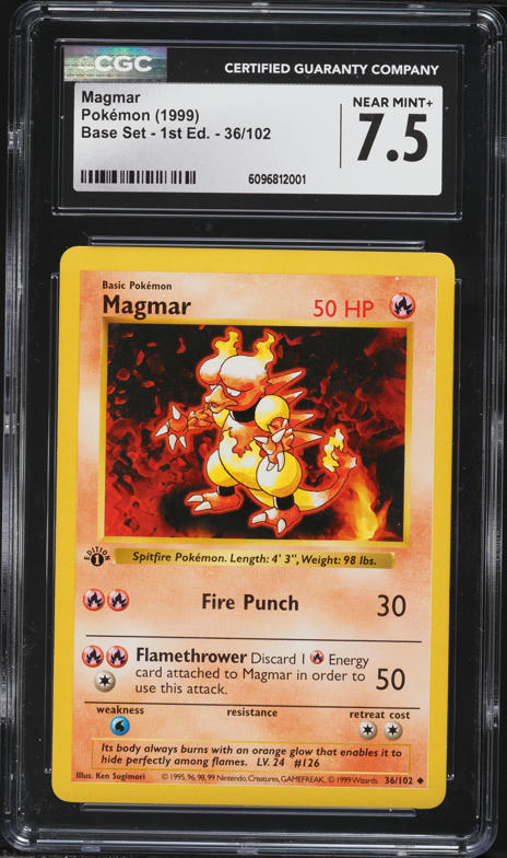 1999 Pokemon Base Set Shadowless 1st Edition Magmar #36 CGC 7.5 NRMT+