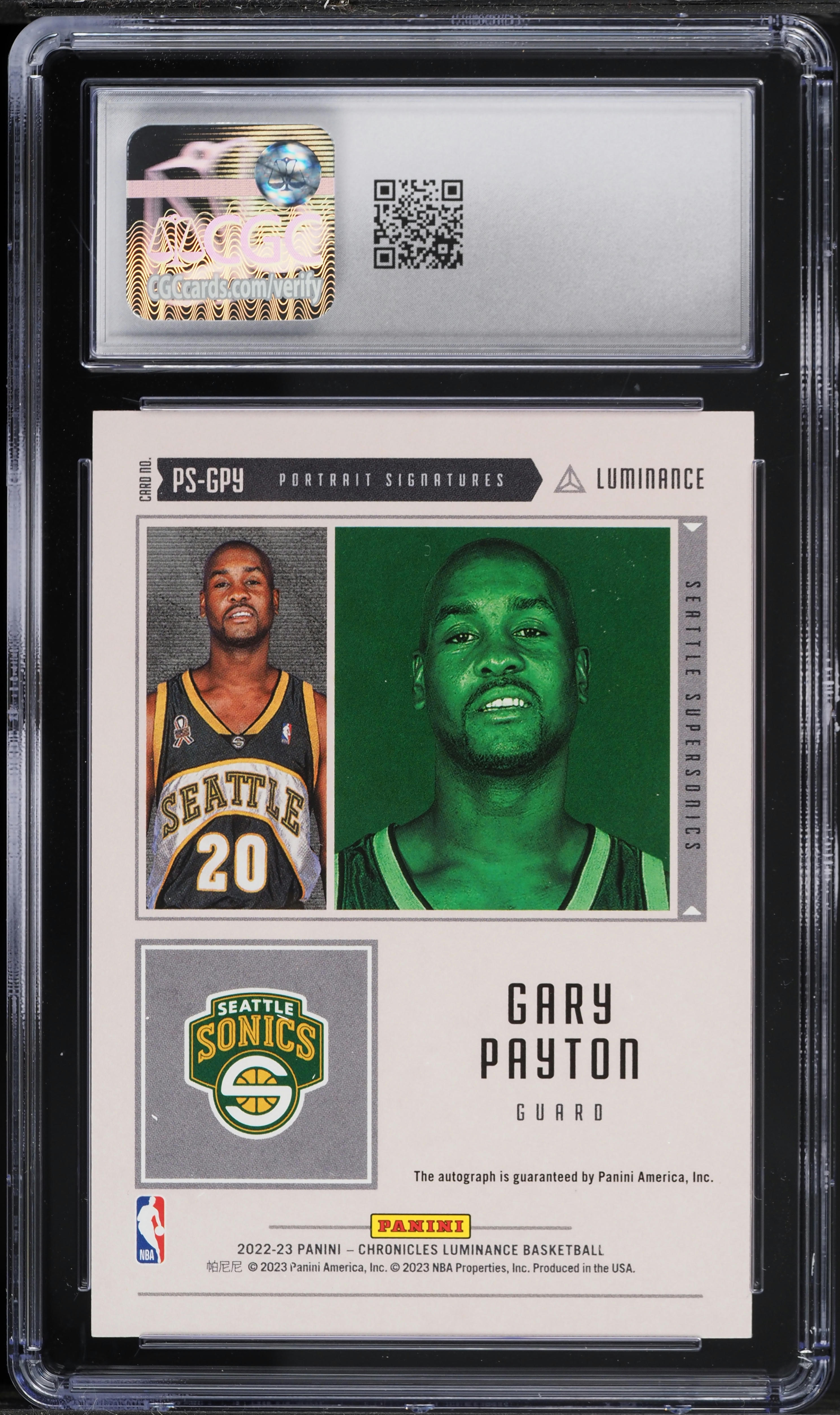 2022 Panini Chronicles Luminance Portrait Signatures Gary Payton