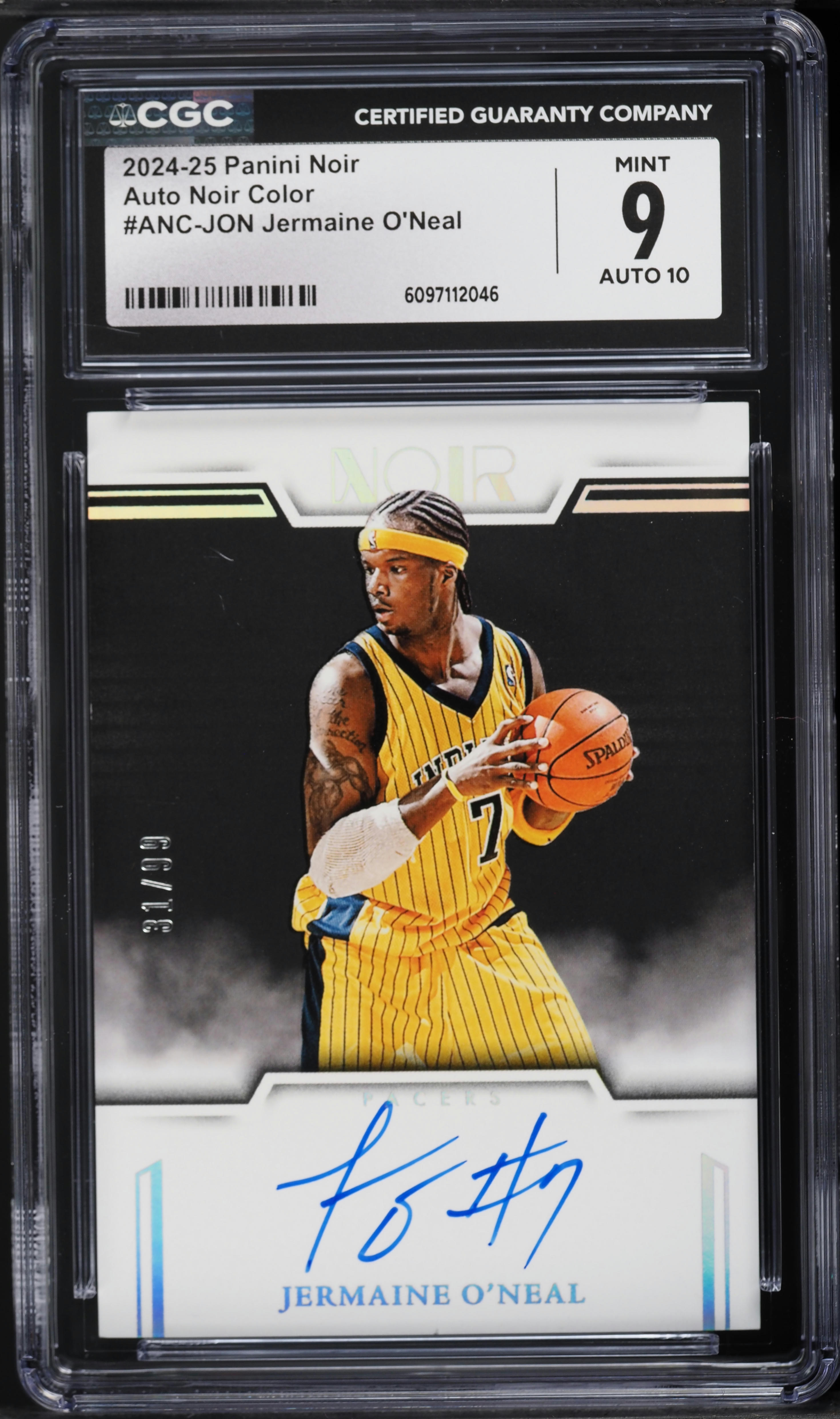 2024 Panini Noir Color Jermaine O'Neal AUTO /99 #ANC-JON CGC 9