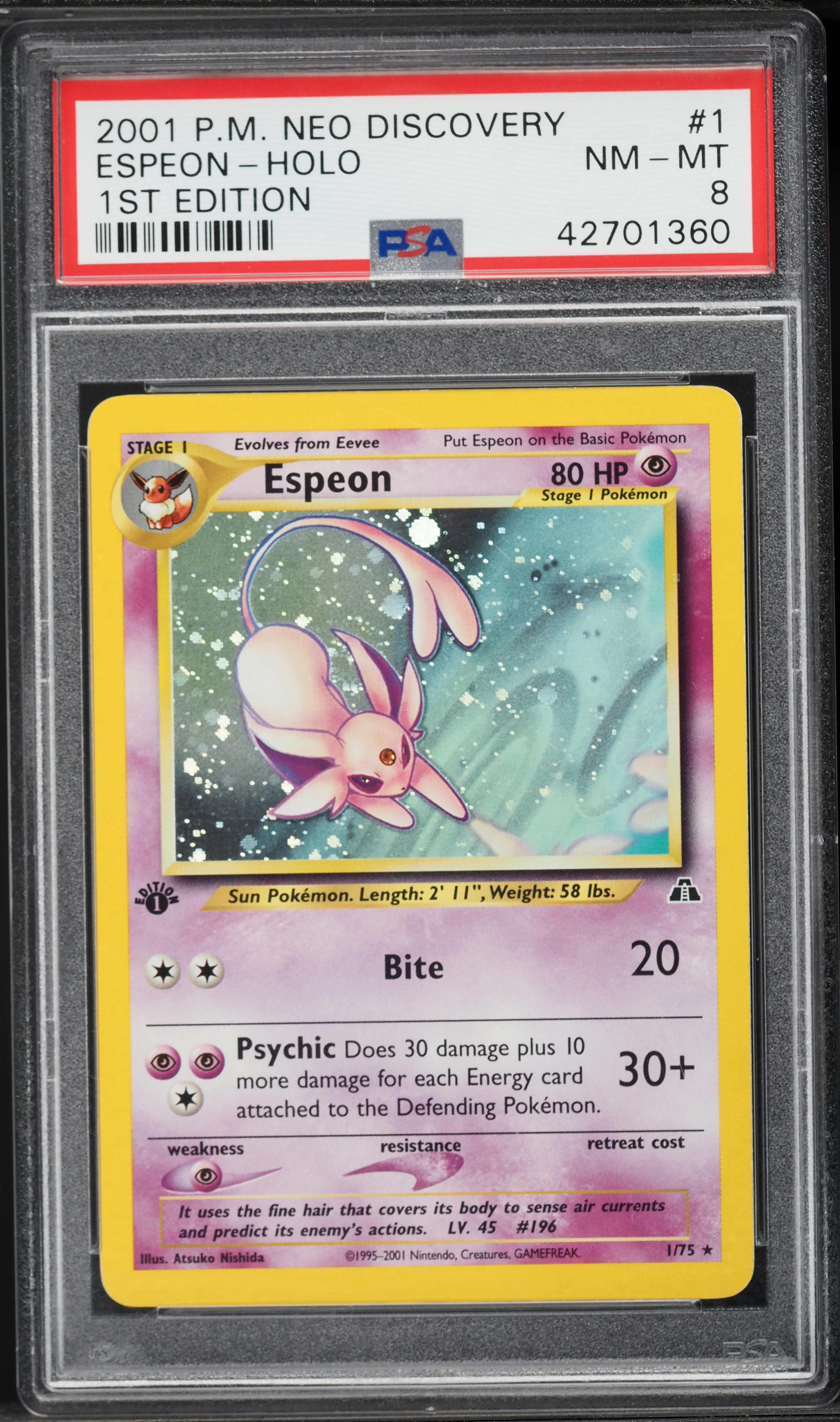 2001 Pokemon Neo Discovery 1st Edition Holo Espeon #1 PSA 8 NM-MT
