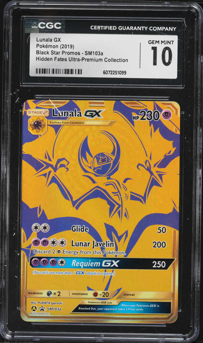 2019 Pokemon SM Promo Hidden Fates Ultra Premium Gold Rare Lunala GX #SM103a CGC 10 GEM MINT