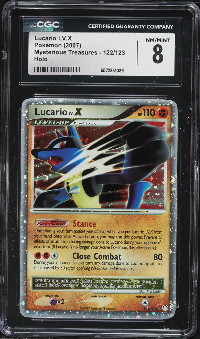 2007 Pokemon DP Mysterious Treasures Holo Lucario LV.X #122 CGC 8