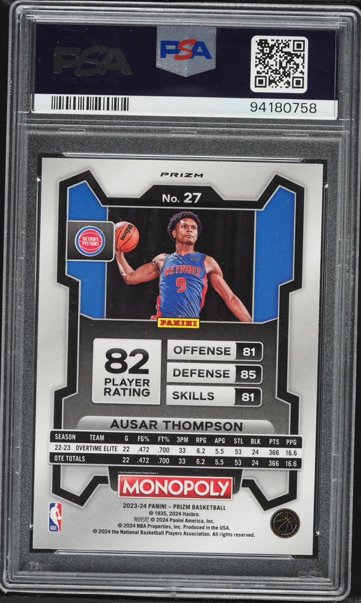 2023 Panini Prizm Monopoly Deal Ausar Thompson ROOKIE #27 PSA 10 GEM MINT