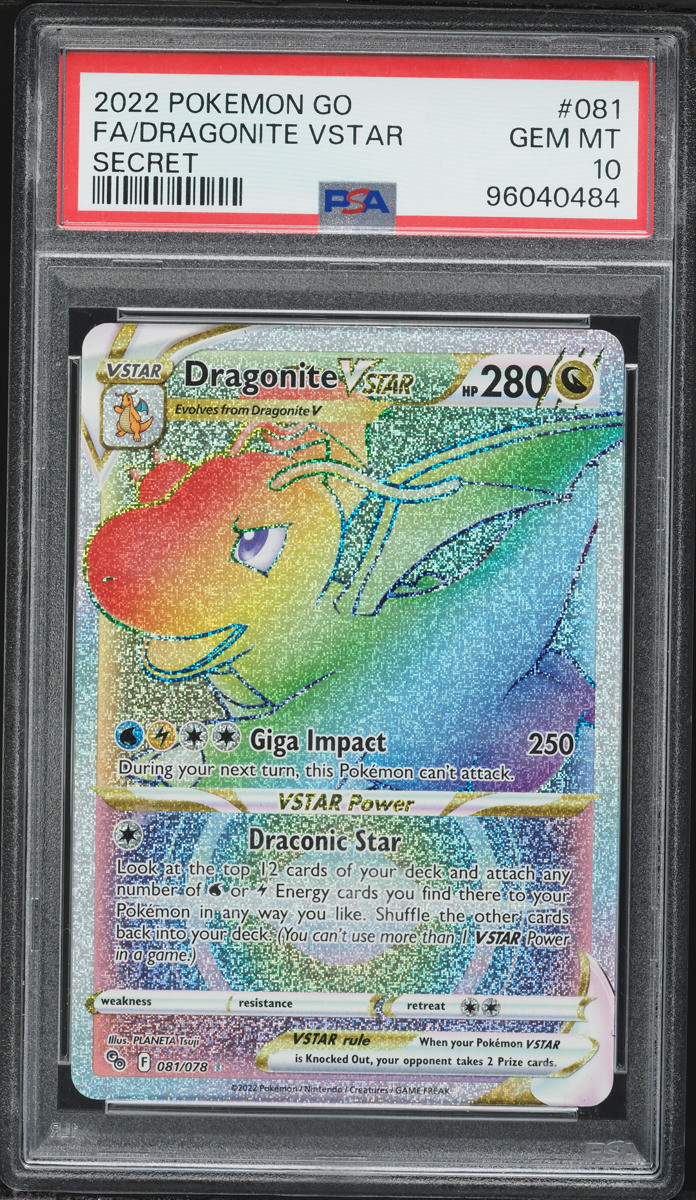 2022 Pokemon Sword & Shield Pokemon GO Rainbow Rare Dragonite VSTAR #81 PSA 10 GEM MINT