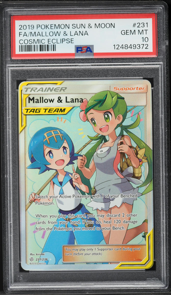 2019 Pokemon Sun & Moon Cosmic Eclipse Full Art Mallow & Lana #231 PSA 10 GEM MINT