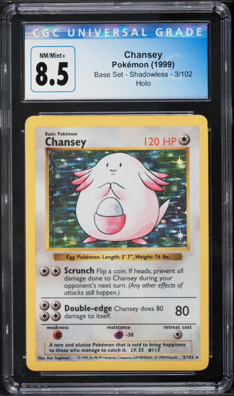 1999 Pokemon Base Set Shadowless Holo Chansey #3 CGC 8.5 NM-MT+