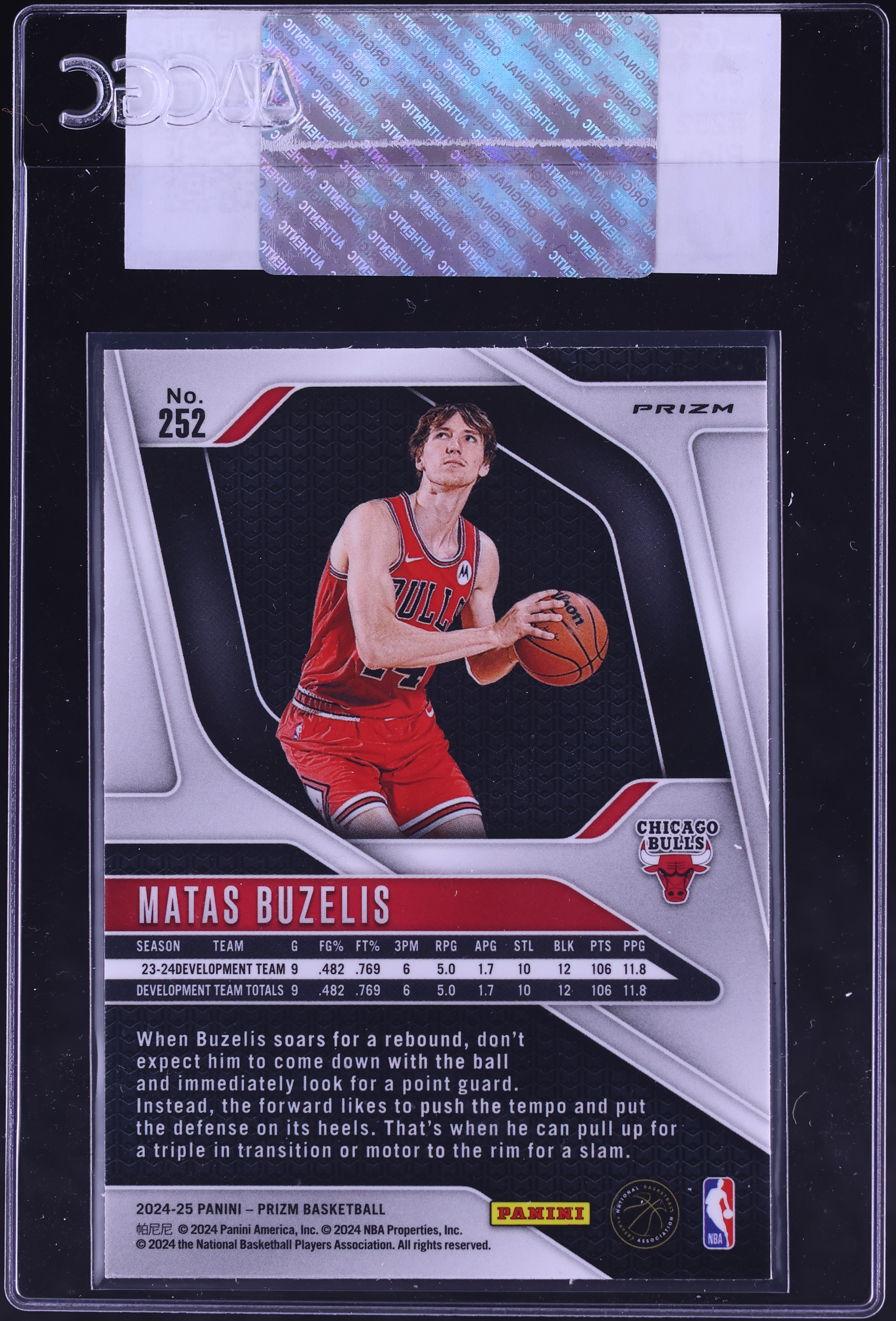 2024 Panini Prizm Pink Ice Matas Buzelis ROOKIE #252 CGC AUTH on