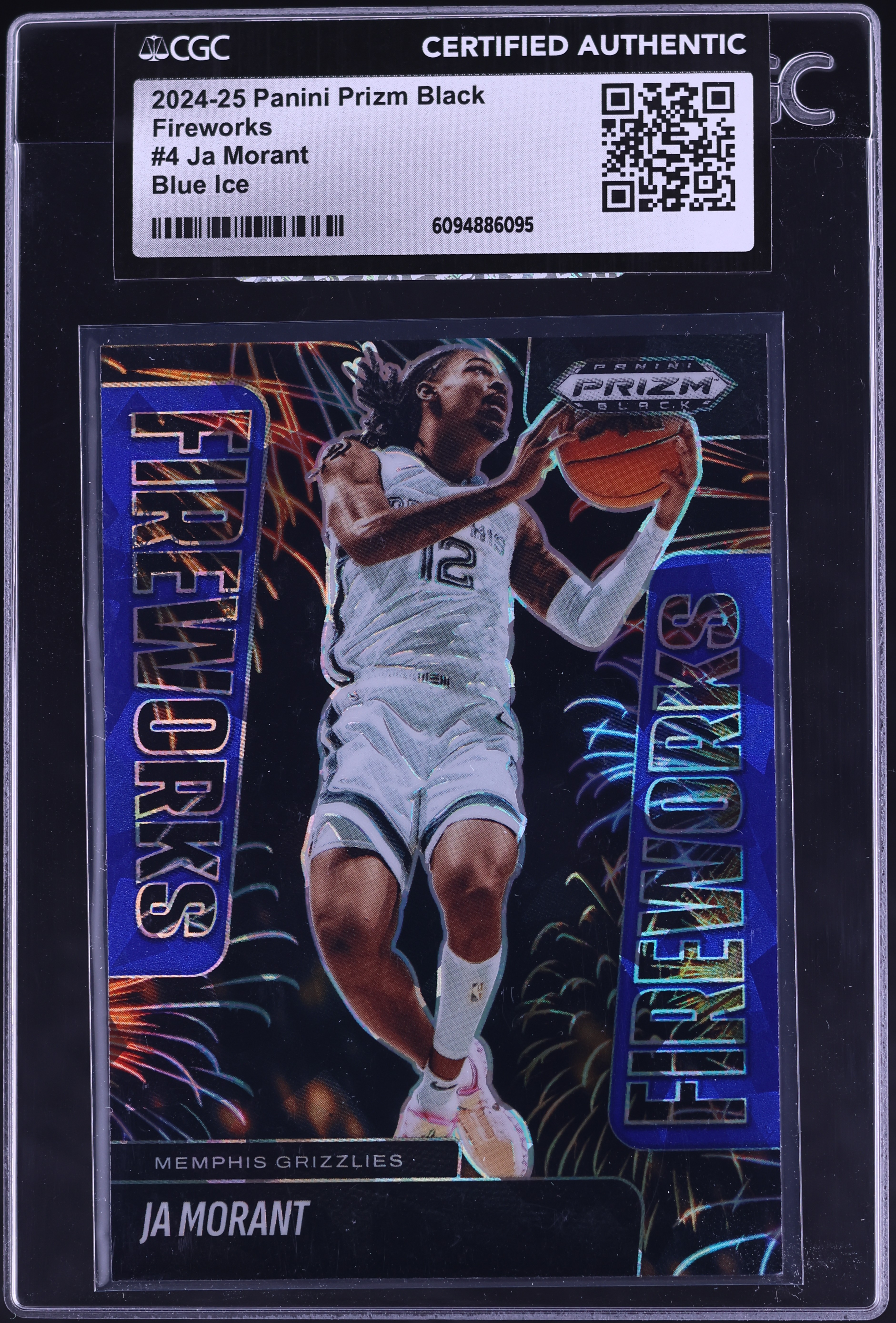 2024 Panini Prizm Black Fireworks Blue Ice Ja Morant /125 #4 CGC