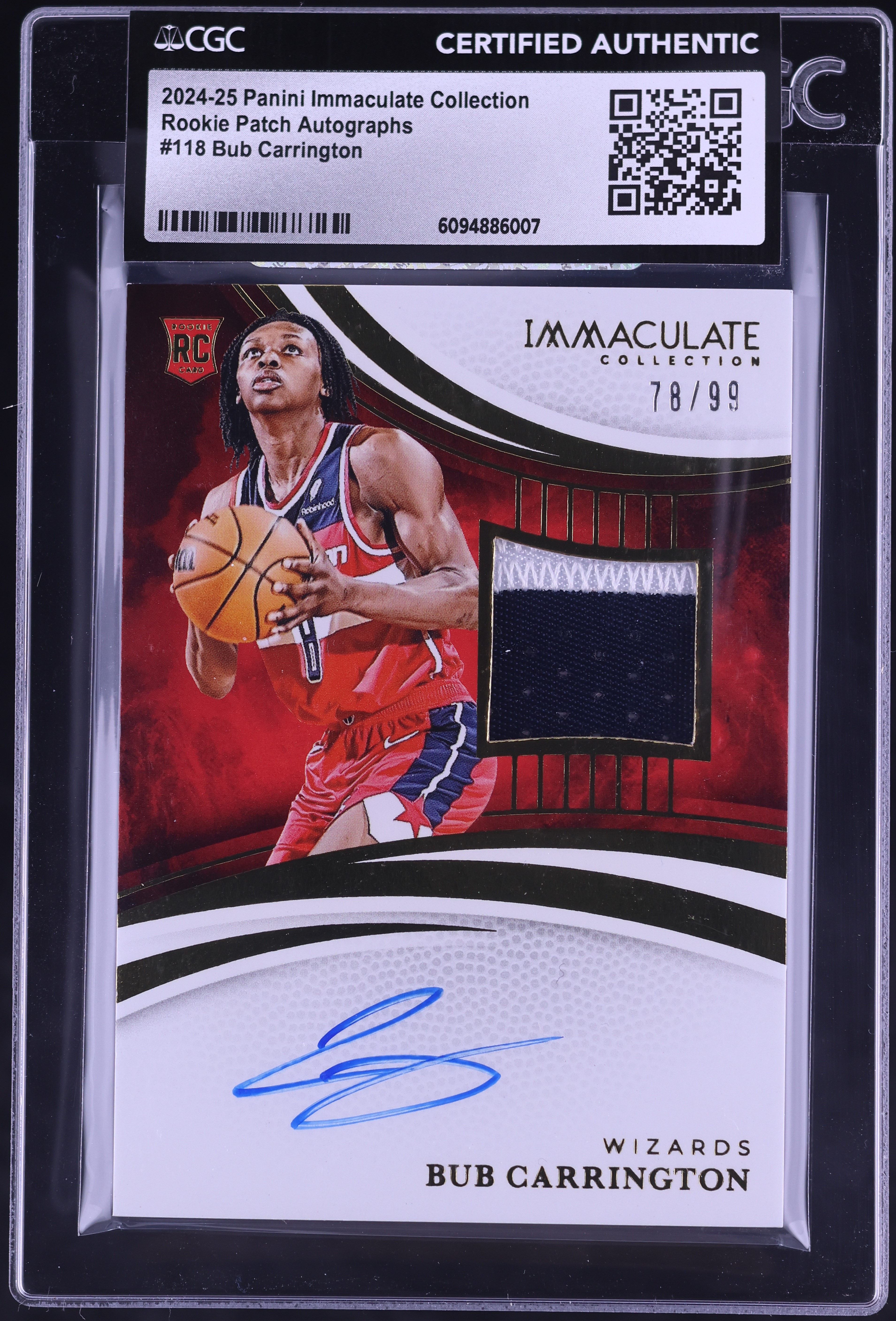 2024 Immaculate Collection Bub Carrington ROOKIE PATCH AUTO /99 
