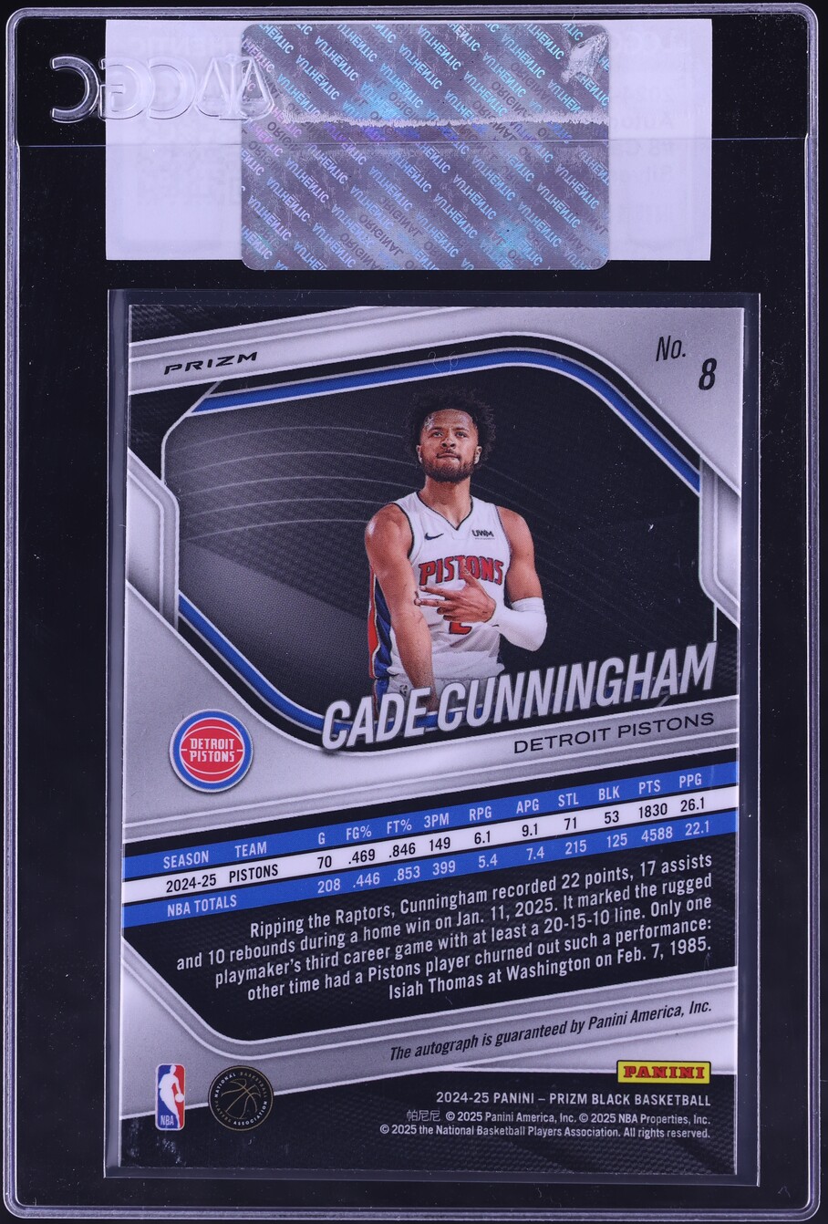 2024 Panini Prizm Black Silver Cade Cunningham AUTO #8 CGC AUTH on 