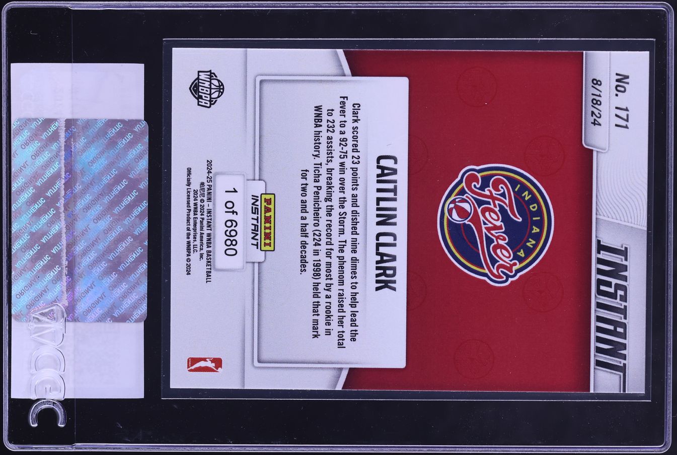 2024 Panini Instant WNBA Caitlin Clark ROOKIE /6980 #171 CGC AUTH