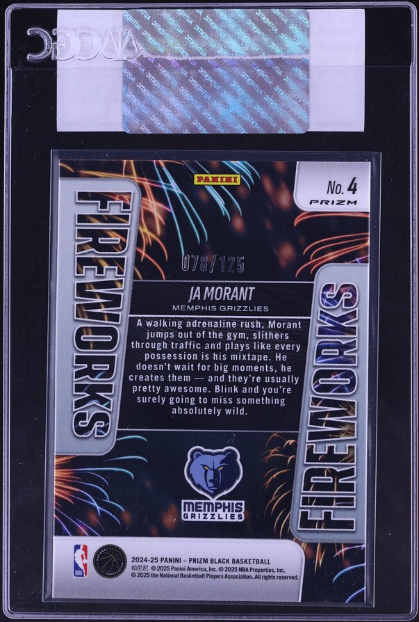 2024 Panini Prizm Black Fireworks Blue Ice Ja Morant /125 #4 CGC
