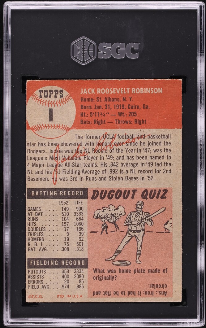 1953 Topps Jackie Robinson #1 SGC 4 VGEX