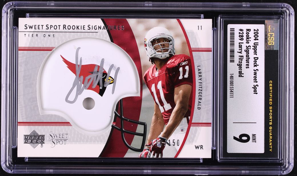 2004 Upper Deck Sweet Spot Larry Fitzgerald ROOKIE AUTO /150 #289 CSG 9 MINT