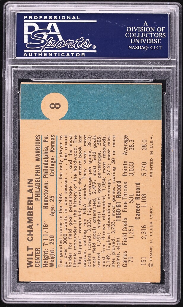1961 Fleer Basketball Wilt Chamberlain ROOKIE #8 PSA 5 EX