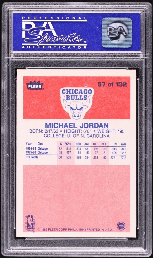 1986 Fleer Basketball Michael Jordan ROOKIE #57 PSA 8 NM-MT
