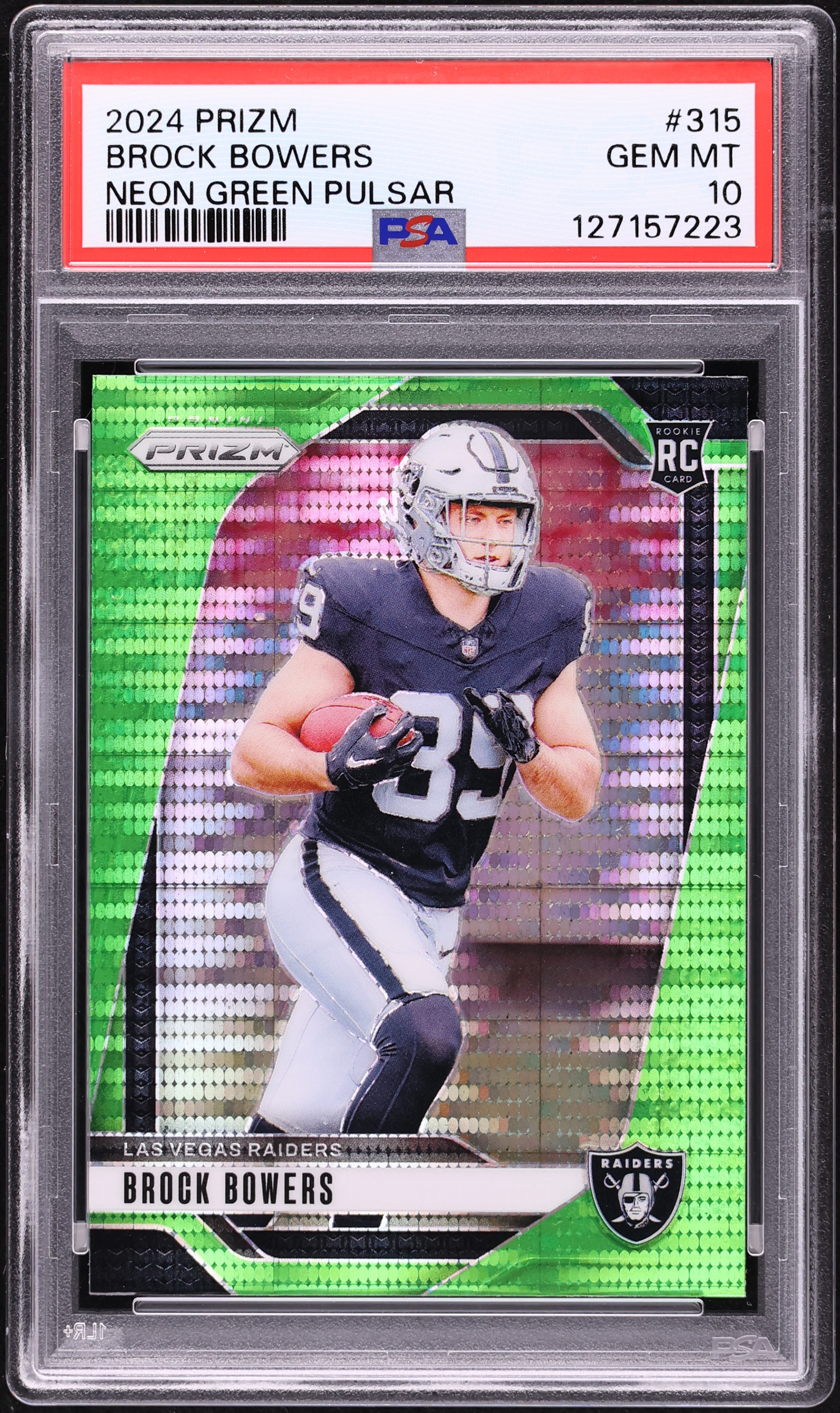2024 Panini Prizm Neon Green Pulsar Brock Bowers ROOKIE #315 PSA