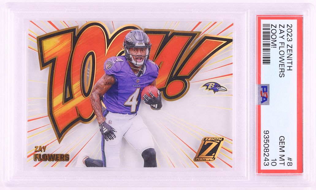 メリー ジェーン ワトソン　プロモfoil 2023 Panini Zenith Zoom! Zay Flowers ROOKIE #8 PSA 10 GEM MINT on