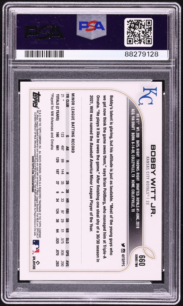 2022 Topps Bobby Witt Jr. SP ROOKIE #660 PSA 10 GEM MINT