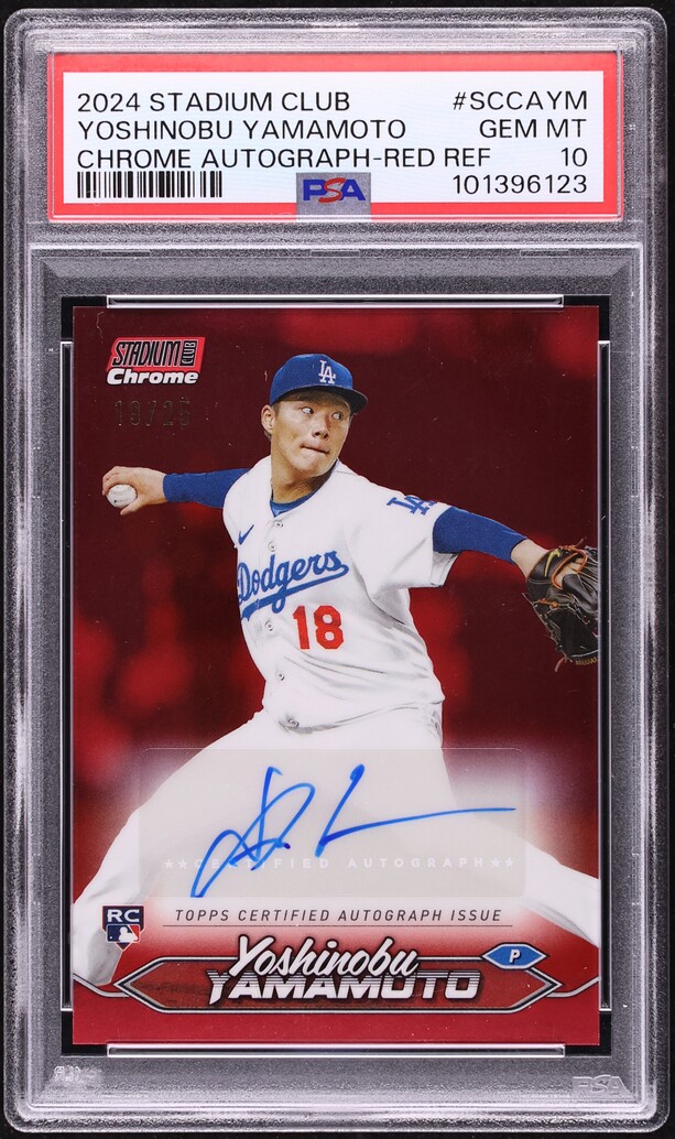 2024 Stadium Club Chrome Red Yoshinobu Yamamoto ROOKIE AUTO /25