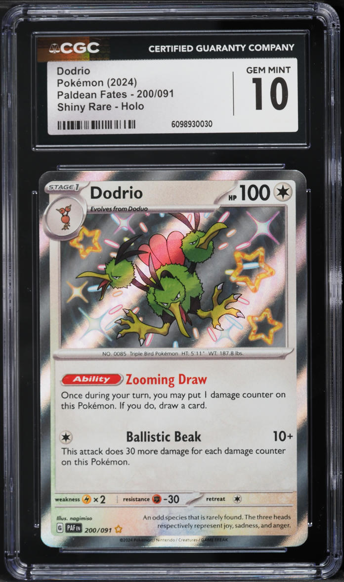 2024 Pokemon Scarlet & Violet Paldean Fates Holo Shiny Dodrio #200 CGC 10 GEM MINT