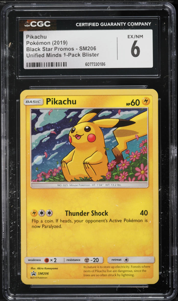 2019 Pokemon Sun & Moon Black Star Promo Unified Minds Holo Pikachu #SM206 CGC 6 EXMT