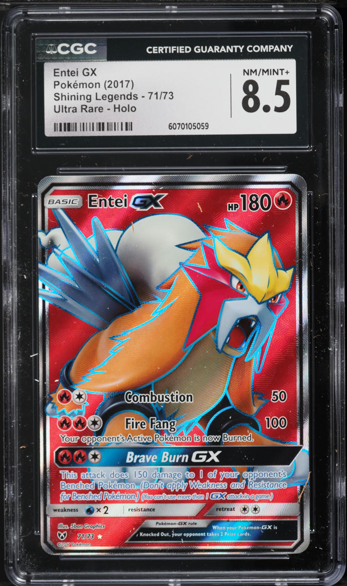 2017 Pokemon Sun & Moon Shining Legends Full Art Entei GX #71 CGC 8.5 NM-MT+