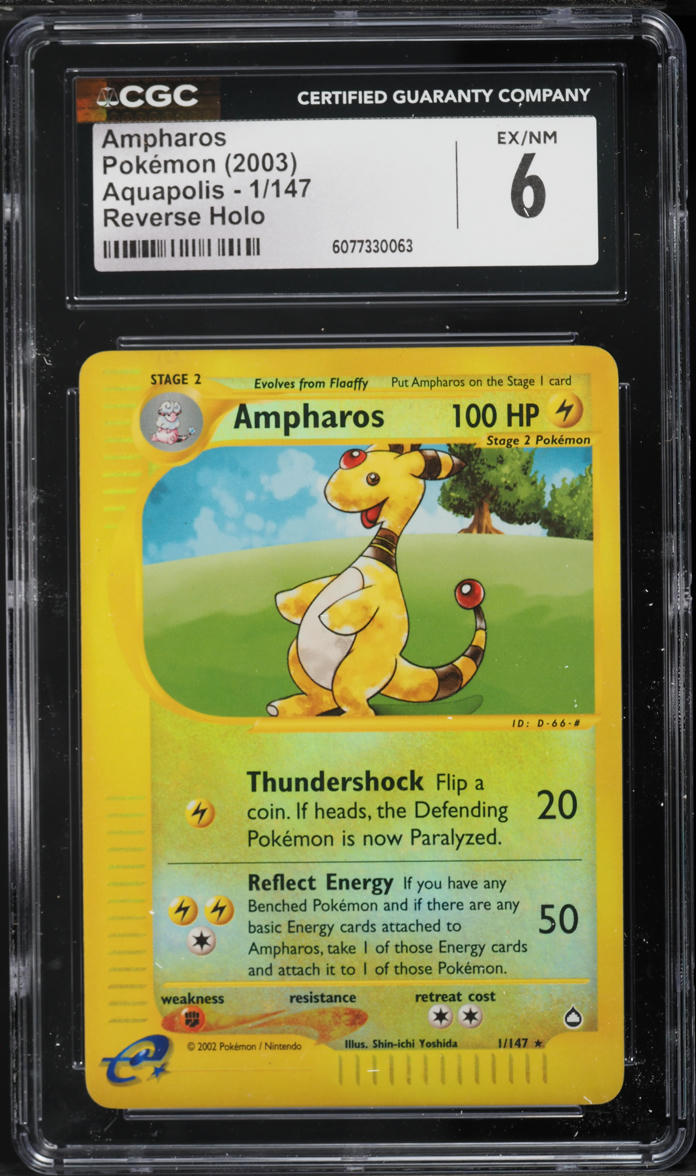2003 Pokemon Aquapolis Reverse Holo Ampharos #1 CGC 6 EXMT