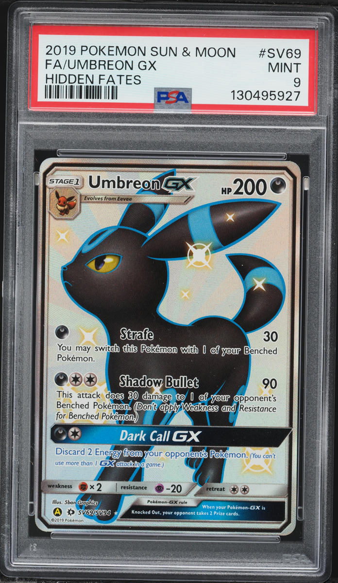 2019 Pokemon Sun & Moon Hidden Fates Full Art Shiny Umbreon GX #SV69 PSA 9 MINT