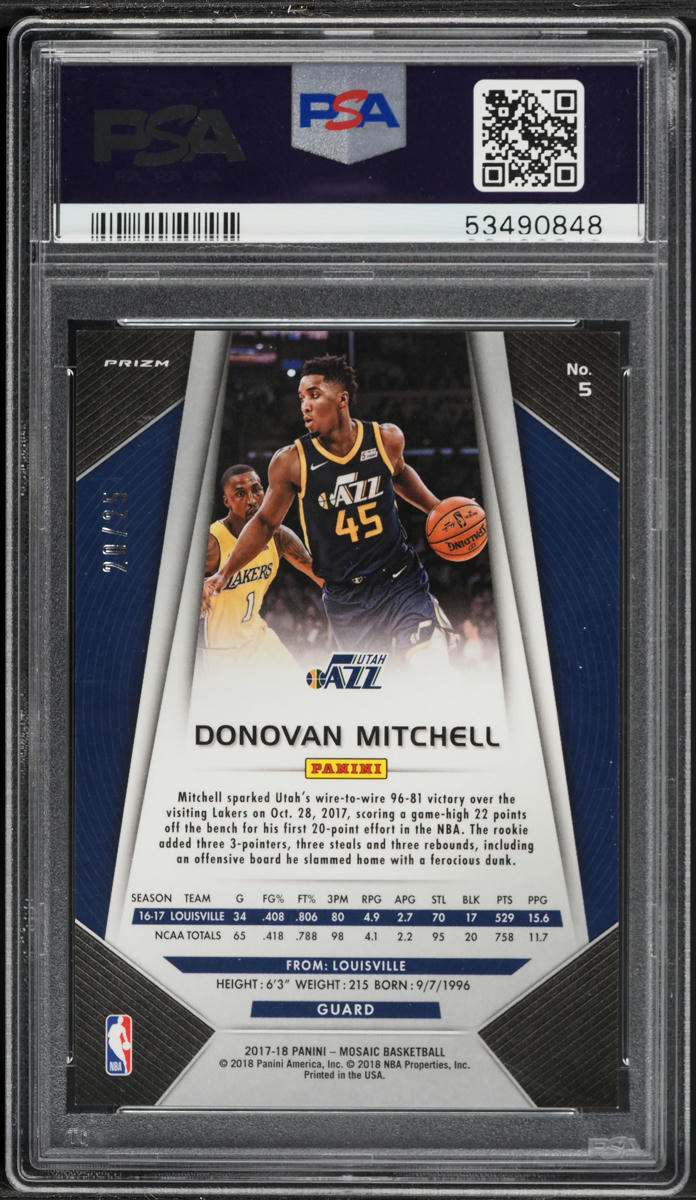 2017 Panini Prizm Mosaic Camo Donovan Mitchell ROOKIE /25 #5 PSA 9 MINT